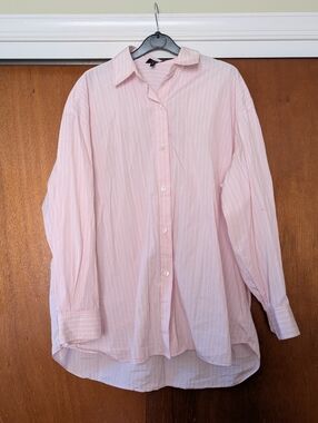 Theory Pale Pink Striped Casual Button-Down Shirt Oversized